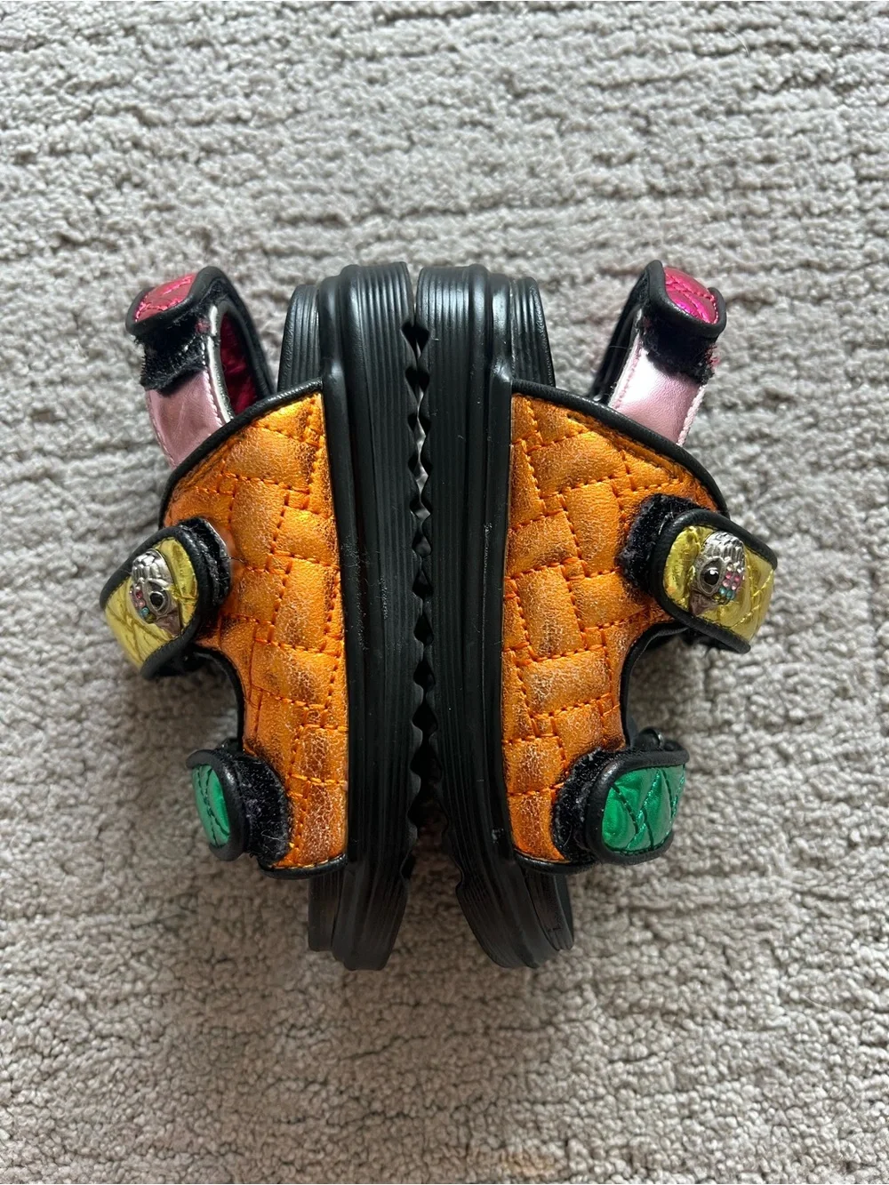 Kurt Geiger Toddler Mini Orson Multicolor Quilted Strap Leather Sandals
